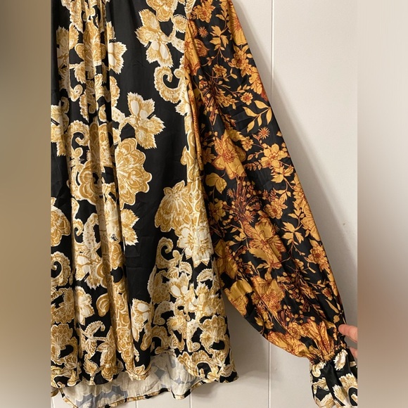 Free People Rhythm In The Night Tunic OB1600230 Satin Printed Ruffles Keyhole - Picture 4 of 11